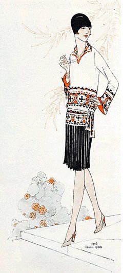 illustration de mode 1927 ensemble tunique et jupe plissée