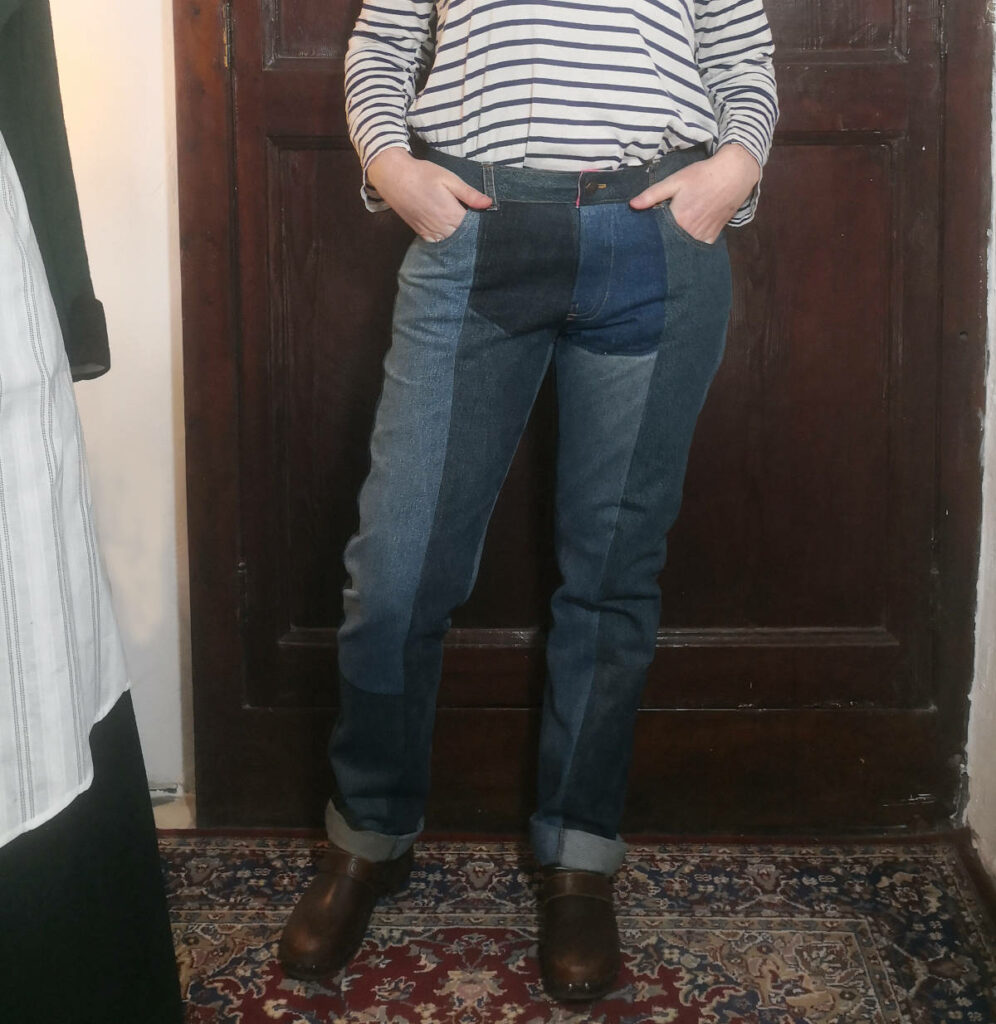 photo du Morgan jeans de Closet Core Patterns en patchwork vu de devant