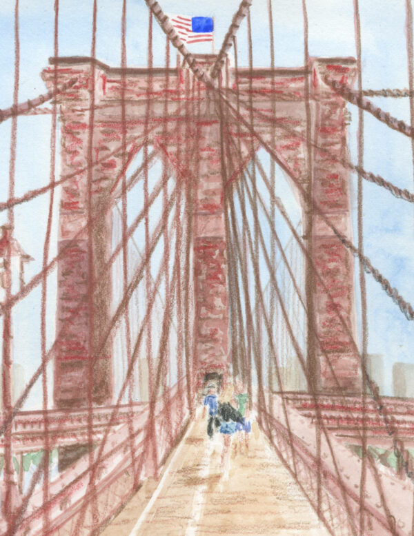 détail de l'illustration "Touriste sur le Brooklyn Bridge"