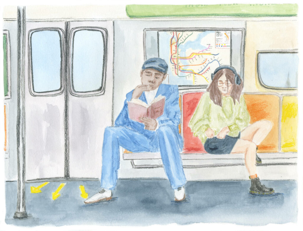 Illustration originale "Dans le métro" par Lucie Choupaut