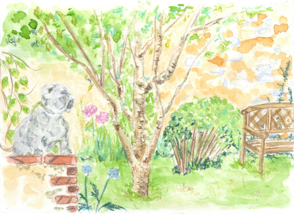 vue de jardin à l'aquarelle