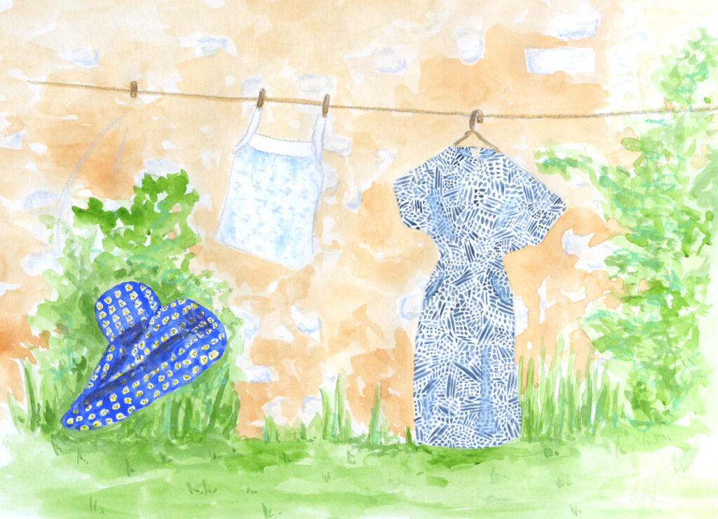 Illustration à l'aquarelle "Cousettes de l'été" par Lucie Choupaut