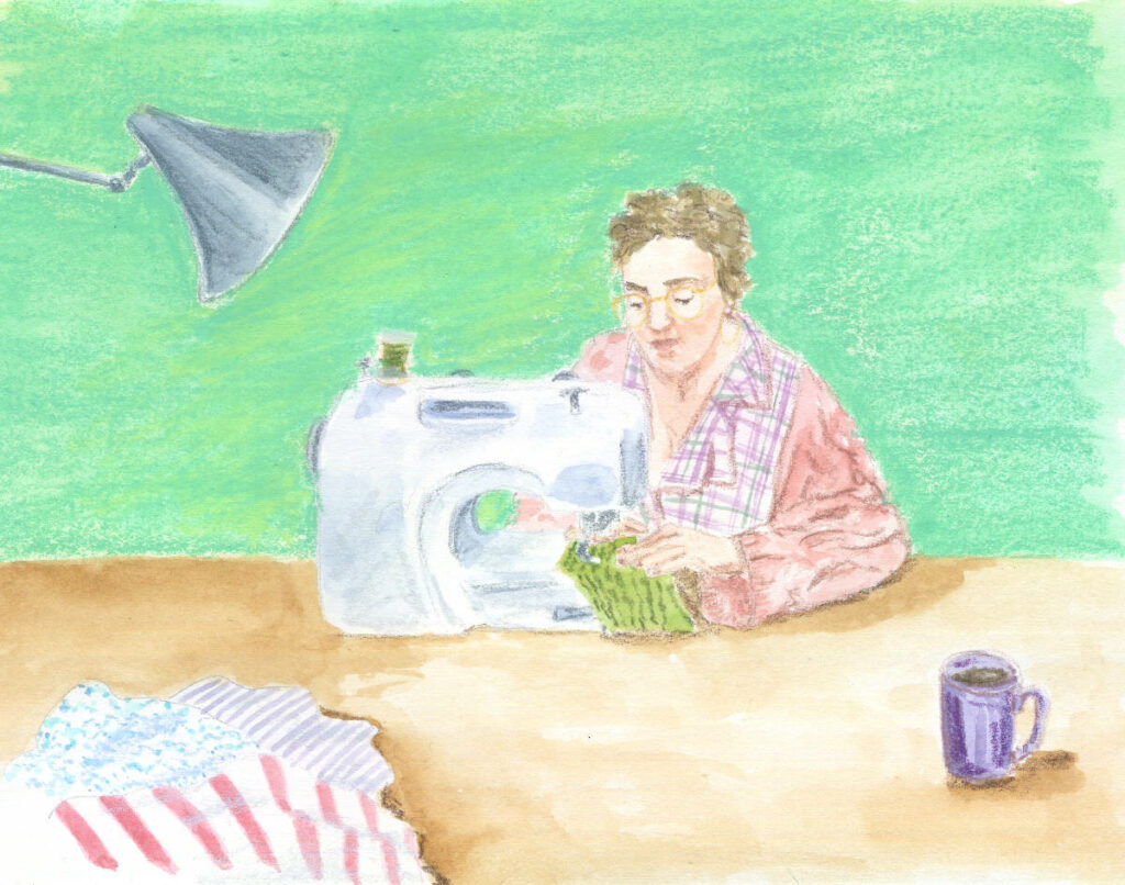 Illustration en couleurs "Autoportrait couture d'automne"