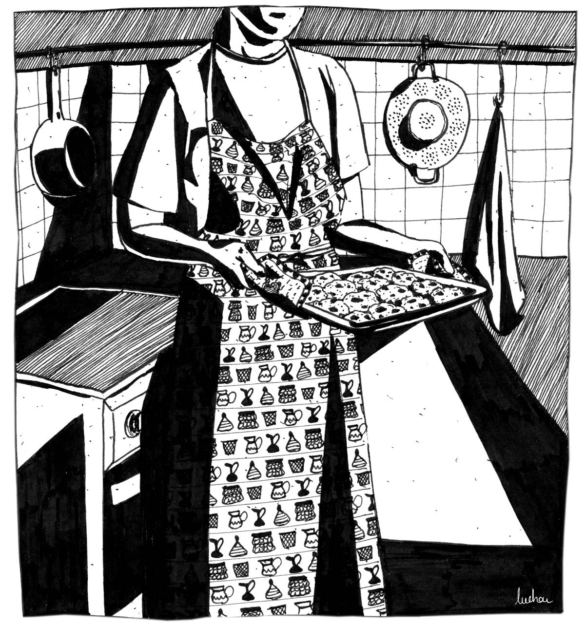 Portfolio - illustration noir et blanc Sortie du four Lucie Choupaut