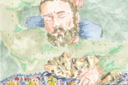 Portfolio - illustration un gars qui dort avec son chat Lucie Choupaut