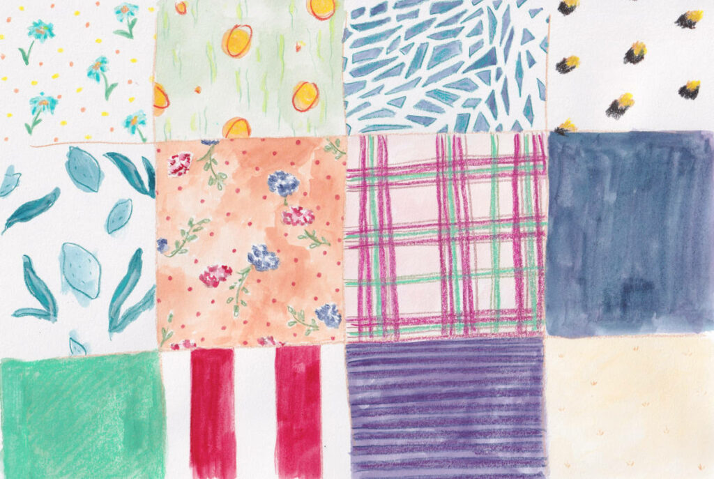 illustration en couleurs patchwork de chutes de tissu