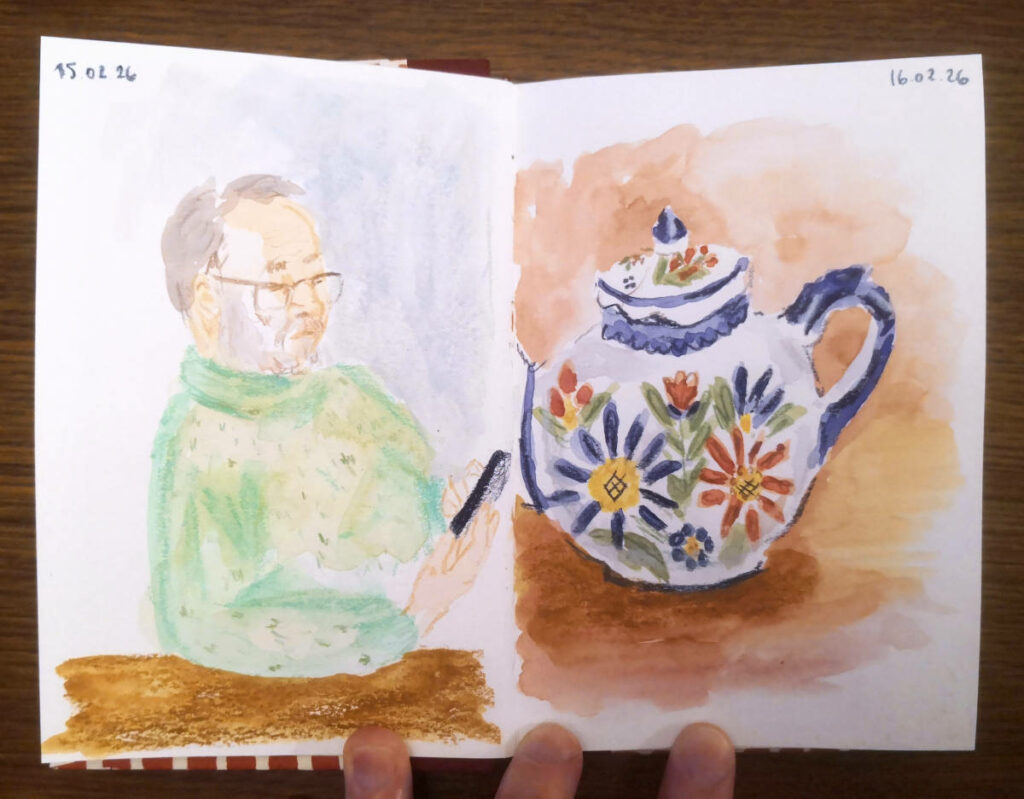 double page de mon carnet de croquis d'observation en couleurs