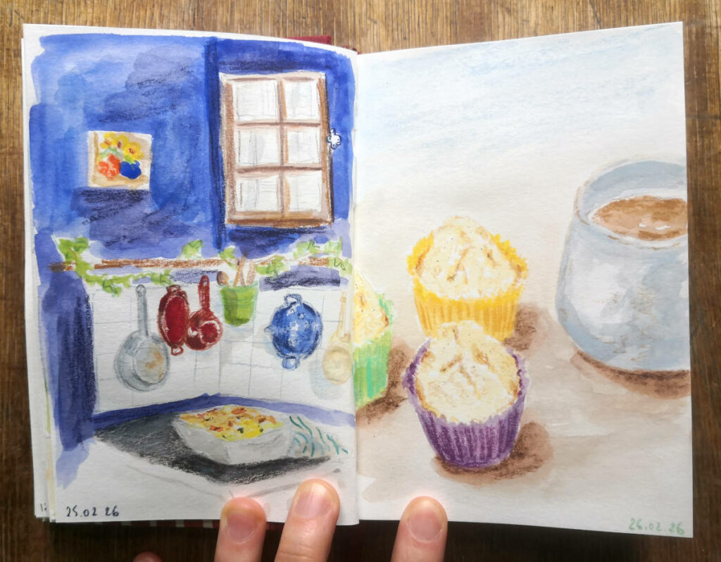 double page de mon carnet de croquis en couleurs